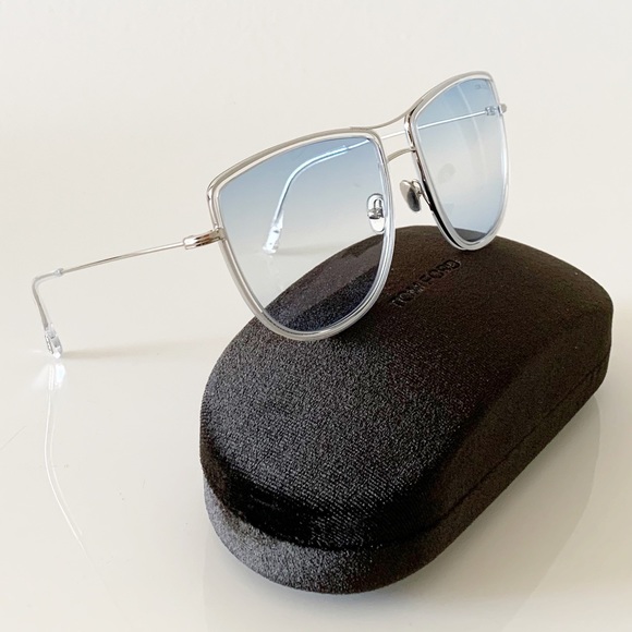 TOM FORD FT0759 16W Sunglasses Shiny Palladium Frame Gradient Blue Lens New - Picture 5 of 13